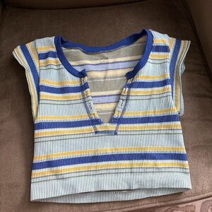 Urban Outfitters Blue and Yellow Striped Crop Top